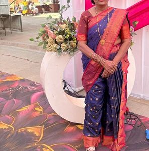 Beautiful Navy Blue Saree with Red Border