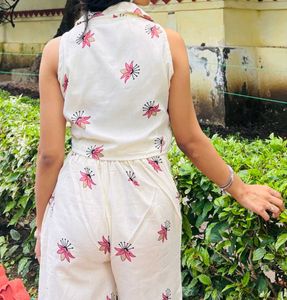 Off White Floral Print Coord Set