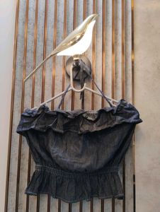 Stretchable Denim Ruffle Tube Top