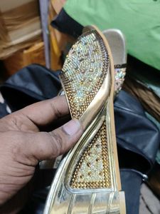 Embellished Golden Wedge Heels