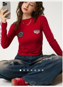 Red Long Sleeve Crop Top