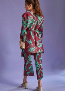 Free Size Maroon And Green Printed Pant Set