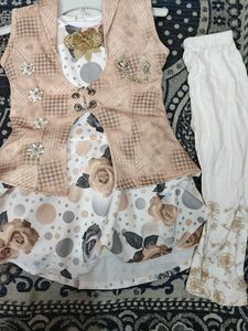 Girls Rose Print Dress with Vest