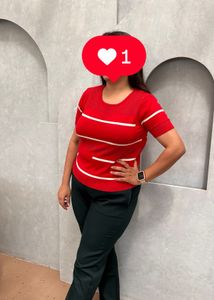 Chic Red Striped Knit Top
