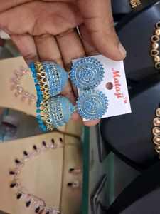 Bohemian Jhumka Earrings - Blue &amp; Gold