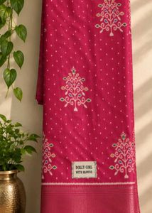 Beautiful Pink Saree with White Polka Dots