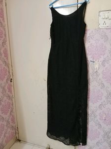 Black Sleeveless Net Long Dress