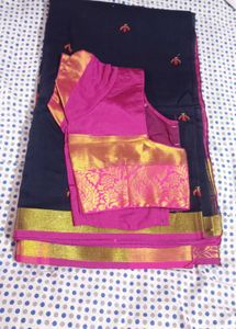 Navy Blue Saree with Pink Blouse