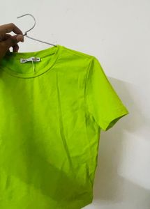 ZARA lime Green Basic Cotton T-Shirt