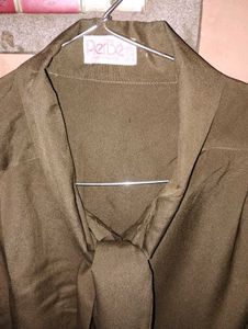 Elegant Olive Green Tie-Neck Blouse