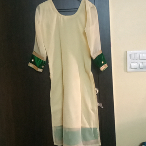 party wear kurti for mehendi functions, beautiful work &amp; off white with green colour combination