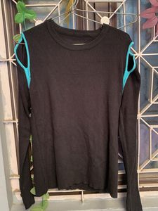Black Ribbed Long Sleeve Top