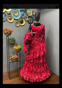 Stunning Red Floral Ruffle Lehenga Choli