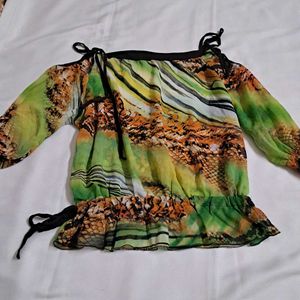 Y2k Vintage 2000s Forest Fairy Cold Shoulder Top