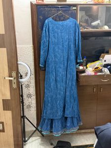 Blue Embroidered Kurta with attached ghagra