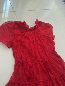 Elegant Red Swiss Dot Dress Material