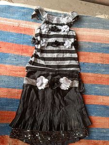 Striped Dress with Flower Appliques