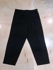 Chic Black High-Waisted Trousers with blue top