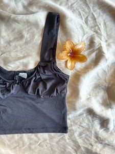 Sleek Black Ruched Crop Top
