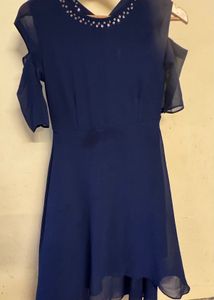 Navy Blue Cold Shoulder Dress with Sequins