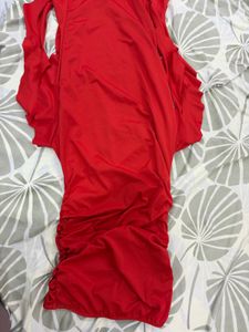 Red Strapless Ruffle Dress