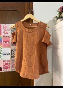 Orange Cold Shoulder Striped Top