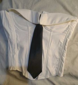 White Corset Top with Black Tie