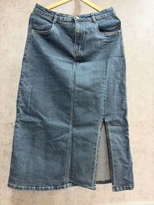 Blue Denim Midi Skirt with Slit