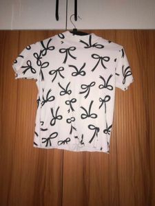 Chic Bow Print Mock Neck Top