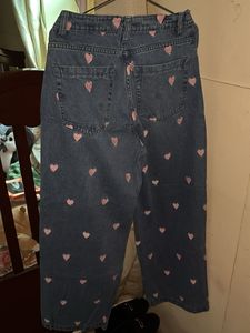 Cute Heart Print Wide Leg Jeans