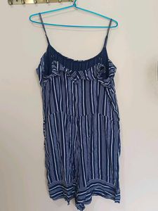 Striped Navy Blue Jumpsuit with 2 pockets