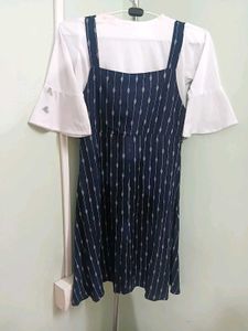 Cute Navy &amp; White Pinafore Dress