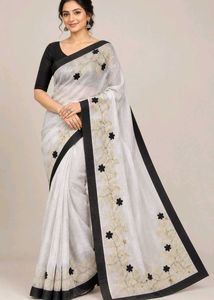 Elegant Grey Saree with Black Border