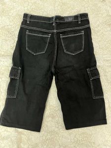 Black Cargo Denim Shorts