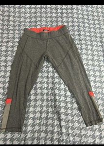 Gray Active Leggings with Coral Accents