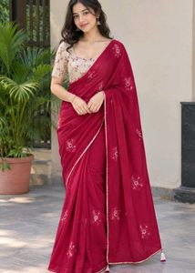 Elegant dark pink Embroidered Saree