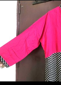 Pink Black Printed Long Kurta 3/4 Sleeve