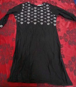 Black Kurta with White Floral Embroidery