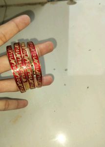 Red &amp; Gold Elephant Bangle Set
