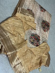 Designer Beige Embroidered saree with blouse