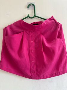 Vibrant Pink Button-Front Mini Skirt with Pockets