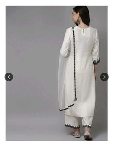 Indo Era White Floral Yoke Mirror Work Kurta set