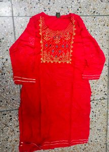 Red Embroidered Tunic Top
