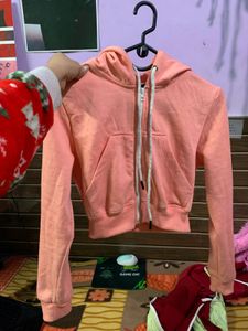 Peach Cropped Zip-Up Hoodie