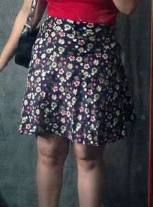 Red Ribbed Top + Floral Skater Skirt Set ❤️combo