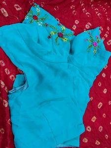 Turquoise Embroidered Blouse
