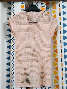 Womens Peach Crotchet Knit Top