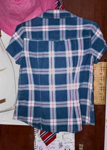 Blue Plaid Short Sleeve Button-Up Shirt
