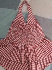 Red Gingham Halter Neck Top