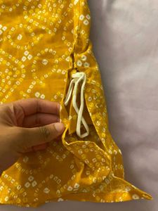 Yellow Bandhani Print Kurta with Mirror Work